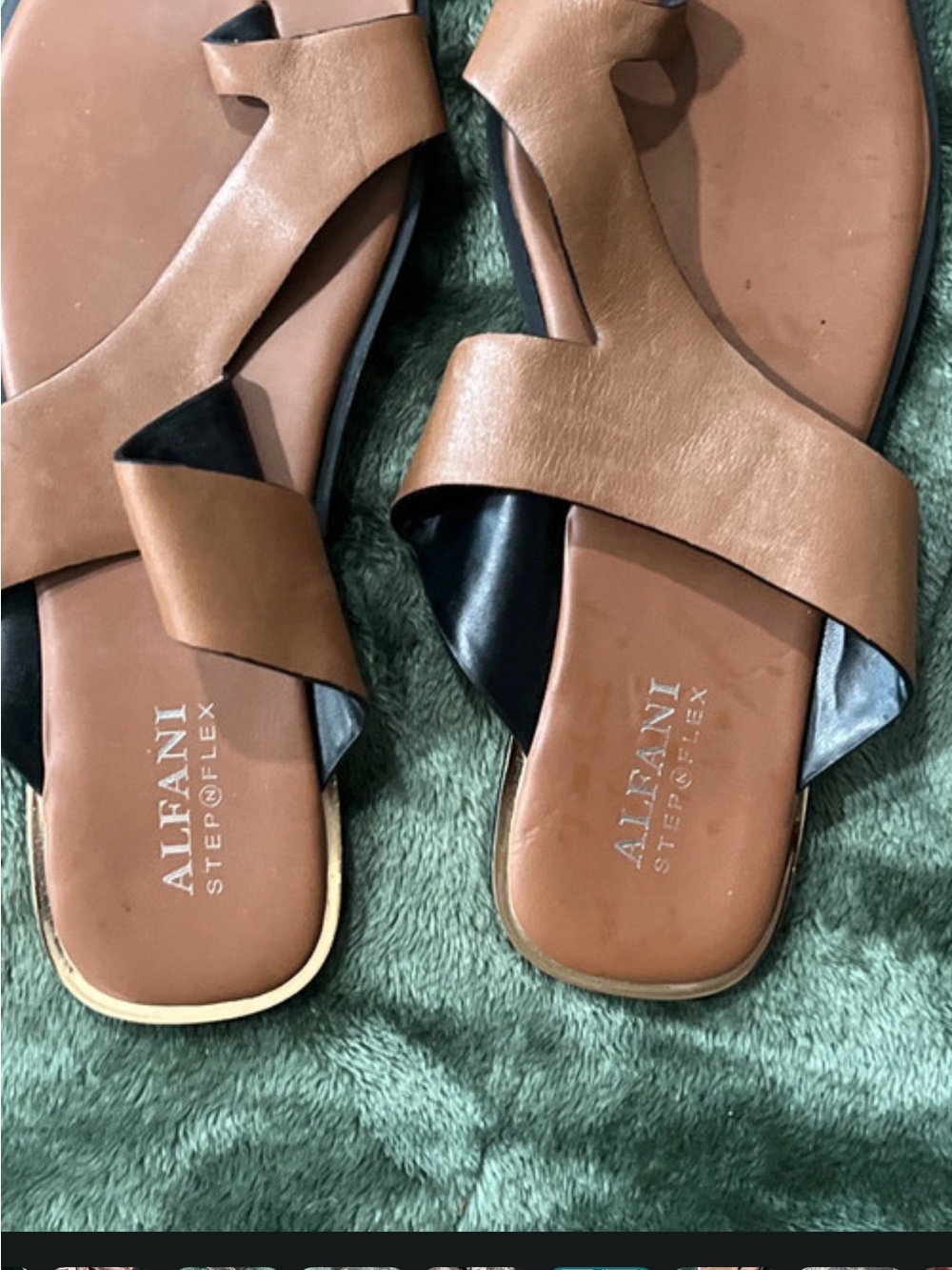 Alfani Tan and Black Crossover Slide Sandals